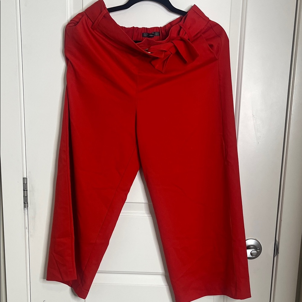 Zara Red Wide-Leg Pants with Bow Detail